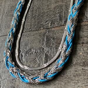 NEW Silver & Turquoise Braided Necklace Set